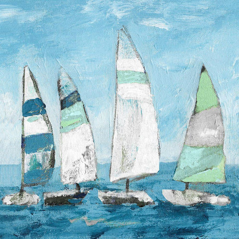 Seaglass Sails II White Modern Wood Framed Art Print with Double Matting by Craven, Katrina