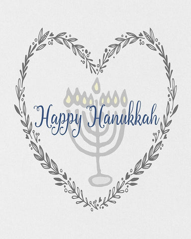 Hanukkah Heart White Modern Wood Framed Art Print with Double Matting by Jill, Susan
