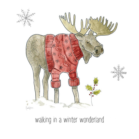 Simple Winter Pleasures Moose Black Ornate Wood Framed Art Print with Double Matting by Finn, Livi
