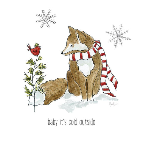 Simple Winter Pleasures Fox Gold Ornate Wood Framed Art Print with Double Matting by Finn, Livi
