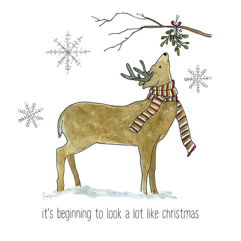 Simple Winter Pleasures Deer White Modern Wood Framed Art Print with Double Matting by Finn, Livi