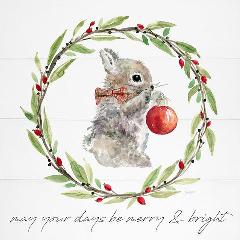 Farmhouse Christmas Bunny Black Modern Wood Framed Art Print by Finn, Livi