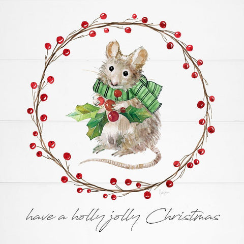 Farmhouse Christmas Mouse White Modern Wood Framed Art Print by Finn, Livi