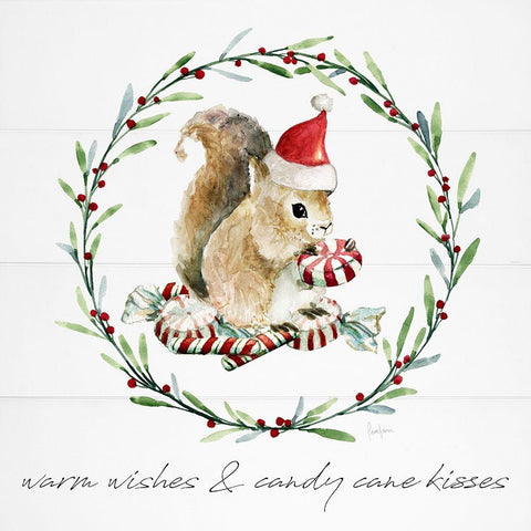 Farmhouse Christmas Squirrel Gold Ornate Wood Framed Art Print with Double Matting by Finn, Livi