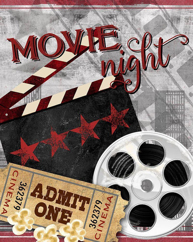 Movie Night II Black Ornate Wood Framed Art Print with Double Matting by Knutsen, Conrad