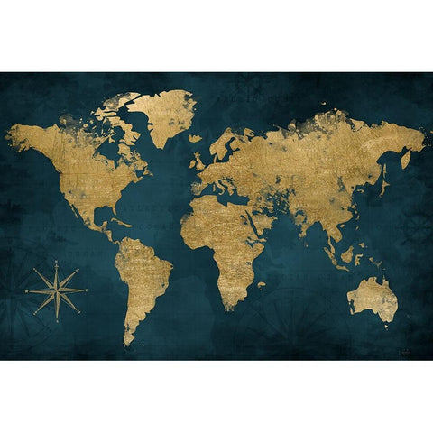 Navy Gold Map Gold Ornate Wood Framed Art Print with Double Matting by Carpentieri, Natalie