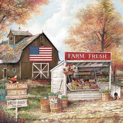 Farm Stand Black Ornate Wood Framed Art Print with Double Matting by Manning, Ruane