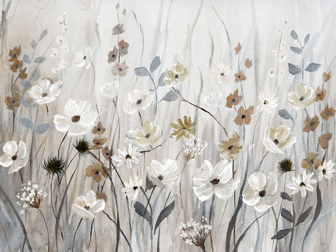 Misty Meadow Field White Modern Wood Framed Art Print with Double Matting by Nan