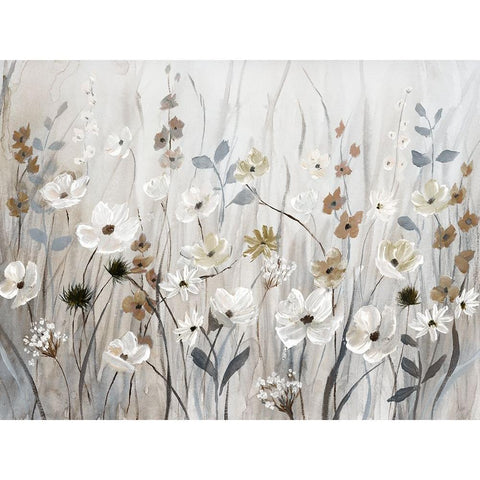 Misty Meadow Field White Modern Wood Framed Art Print by Nan