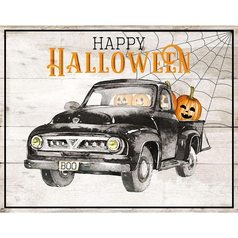 Happy Halloween White Modern Wood Framed Art Print by Santiago, Daniela