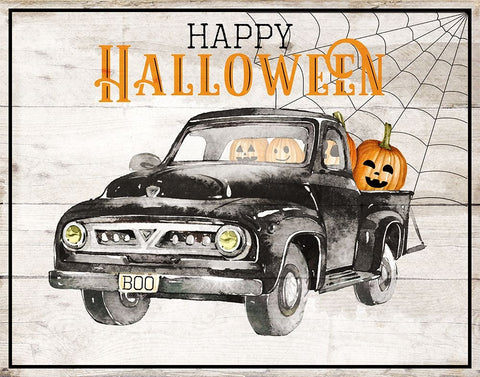 Happy Halloween Black Ornate Wood Framed Art Print with Double Matting by Santiago, Daniela