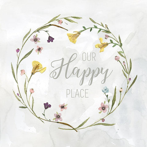 Our Happy Place Pressed Wreath Black Modern Wood Framed Art Print by Finn, Livi