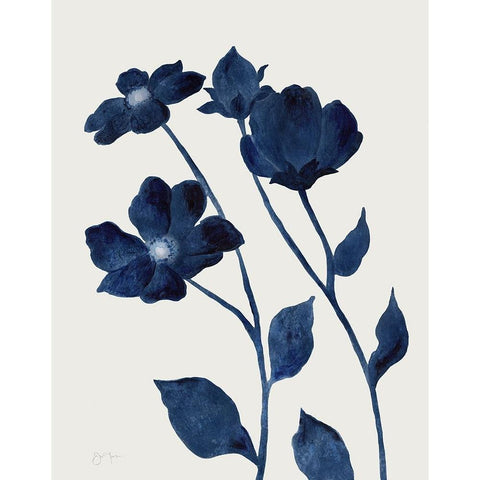 Indigo Bloom I Black Modern Wood Framed Art Print with Double Matting by Tava Studios