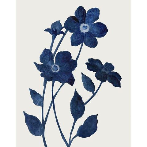 Indigo Bloom II White Modern Wood Framed Art Print by Tava Studios