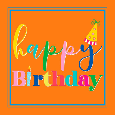 Happy Birthday Square White Modern Wood Framed Art Print with Double Matting by CAD Designs