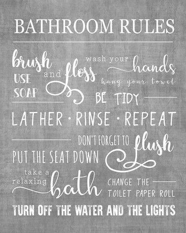 Neutral Bathroom Rules White Modern Wood Framed Art Print with Double Matting by CAD Designs