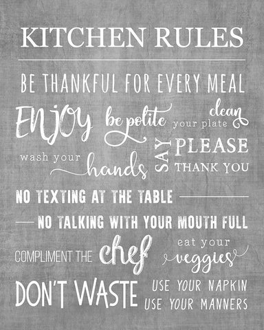 Neutral Kitchen Rules White Modern Wood Framed Art Print with Double Matting by CAD Designs