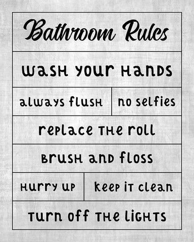 Simple Bathroom Rules White Modern Wood Framed Art Print with Double Matting by CAD Designs