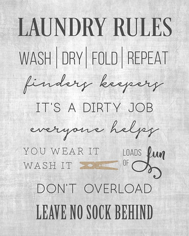 Neutral Laundry Rules White Modern Wood Framed Art Print with Double Matting by CAD Designs
