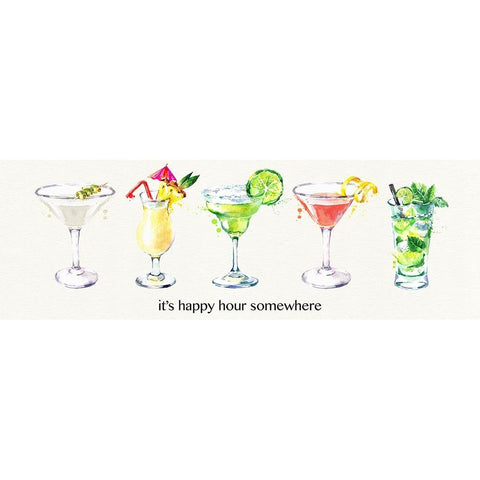 Happy Hour Cocktails White Modern Wood Framed Art Print by Jill, Susan