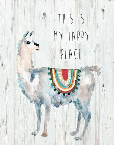 Llama Happy Place White Modern Wood Framed Art Print with Double Matting by Finn, Livi