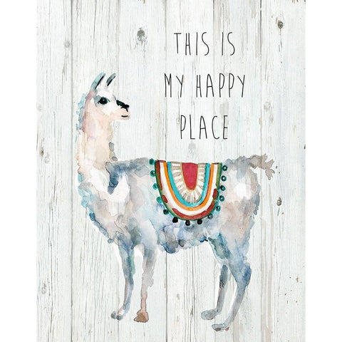 Llama Happy Place Black Modern Wood Framed Art Print with Double Matting by Finn, Livi