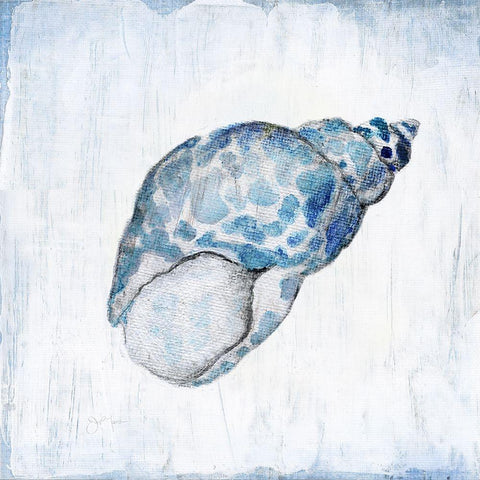 Blue Shell I White Modern Wood Framed Art Print by Tava Studios