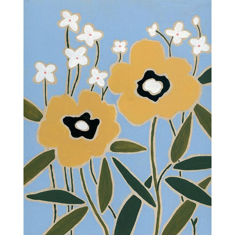 Woodblock Floral II White Modern Wood Framed Art Print by Robinson, Carol