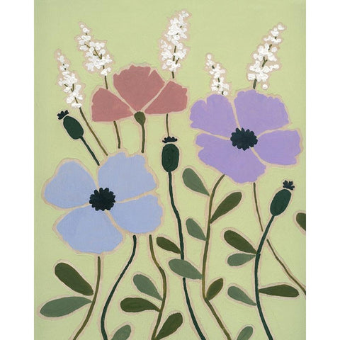 Woodblock Floral III White Modern Wood Framed Art Print by Robinson, Carol