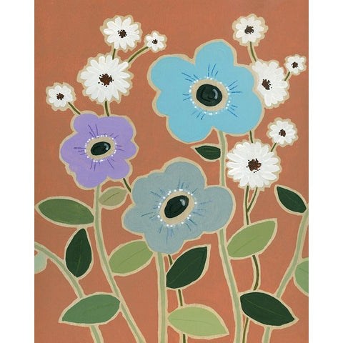 Woodblock Floral IV White Modern Wood Framed Art Print by Robinson, Carol