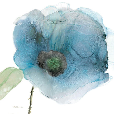 Iridescent Blue Poppy III White Modern Wood Framed Art Print by Robinson, Carol