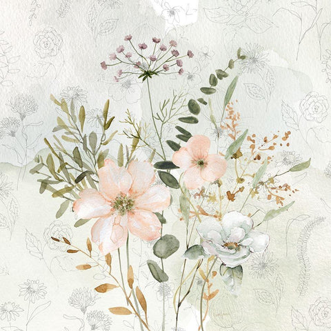 Botanical Sketchbook Floral I Black Modern Wood Framed Art Print with Double Matting by Finn, Livi
