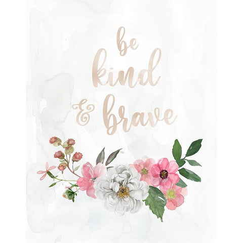Be Kind and Brave Black Modern Wood Framed Art Print with Double Matting by Robinson, Carol