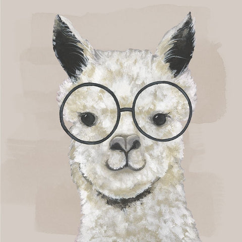 Neutral Llama Glasses White Modern Wood Framed Art Print with Double Matting by Tava Studios