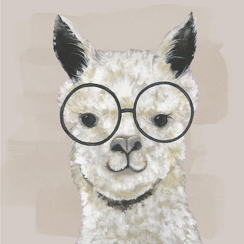 Neutral Llama Glasses White Modern Wood Framed Art Print by Tava Studios