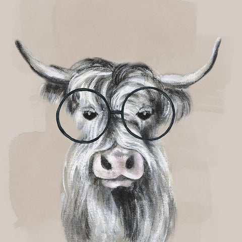 Neutral Cow Glasses White Modern Wood Framed Art Print with Double Matting by Tava Studios