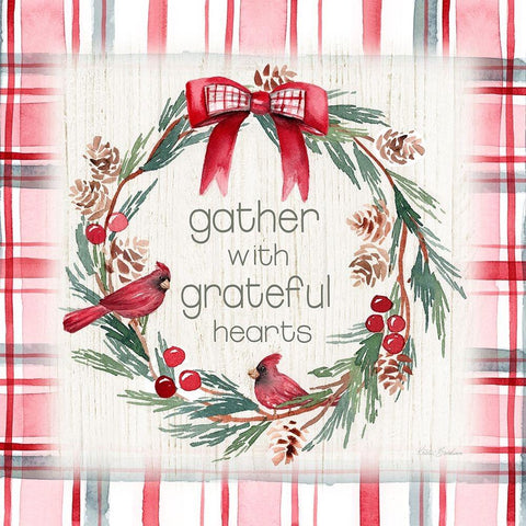 Gather Plaid Cardinal Wreath Black Modern Wood Framed Art Print with Double Matting by Brockmon, Kristen