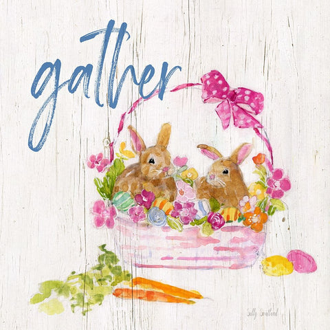 Gather Bunny Basket White Modern Wood Framed Art Print with Double Matting by Swatland, Sally