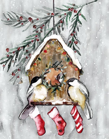 Winter Birds White Modern Wood Framed Art Print with Double Matting by Chang, Stella