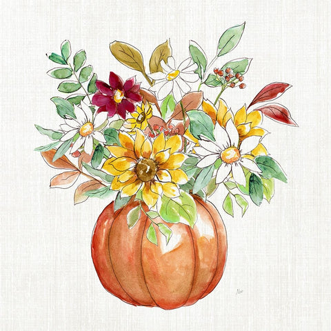 Pumpkin Bouquet I White Modern Wood Framed Art Print with Double Matting by Nan