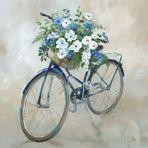 Bluebird Bike White Modern Wood Framed Art Print by Nan