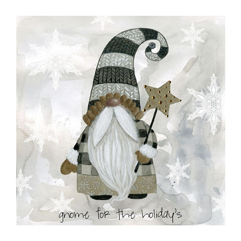 Gnome For The Holiday Black Ornate Wood Framed Art Print with Double Matting by Finn, Livi