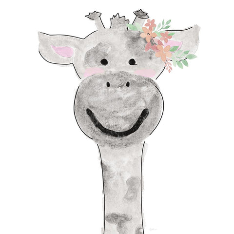 Cute Giraffe White Modern Wood Framed Art Print with Double Matting by Carpentieri, Natalie