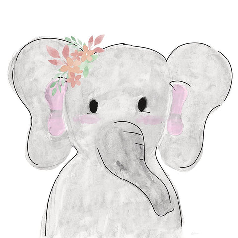 Cute Elephant Black Ornate Wood Framed Art Print with Double Matting by Carpentieri, Natalie