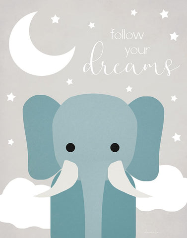 Dreams Elephant Black Modern Wood Framed Art Print by Santiago, Daniela