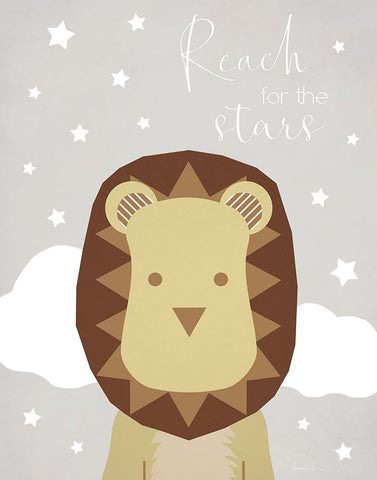 Stars Lion Black Modern Wood Framed Art Print by Santiago, Daniela