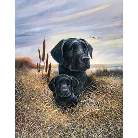 Father and Son Black Modern Wood Framed Art Print by Manning, Ruane
