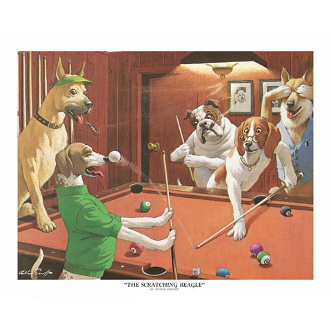 The Scratching Beagle White Modern Wood Framed Art Print by Sarnoff, Arthur