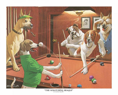 The Scratching Beagle White Modern Wood Framed Art Print with Double Matting by Sarnoff, Arthur