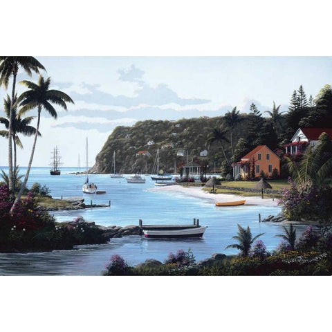 Island Paradise Black Modern Wood Framed Art Print with Double Matting by Saunders, Bill